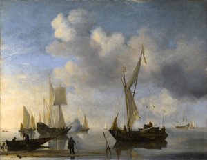 穏やかな内陸に横たわっているオランダの船、1つの敬礼 作： Willem van de Velde the Younger